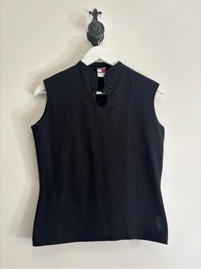Tommy Hilfiger Black Sleeveless Mandarin Knot Tank